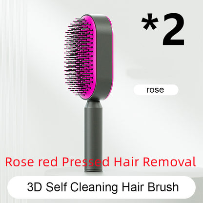 Self Cleaning Hair Brush For Women One-key Cleaning Hair Loss Airbag Massage Scalp Comb Anti-Static Hairbrush