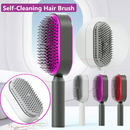 Self Cleaning Hair Brush For Women One-key Cleaning Hair Loss Airbag Massage Scalp Comb Anti-Static Hairbrush